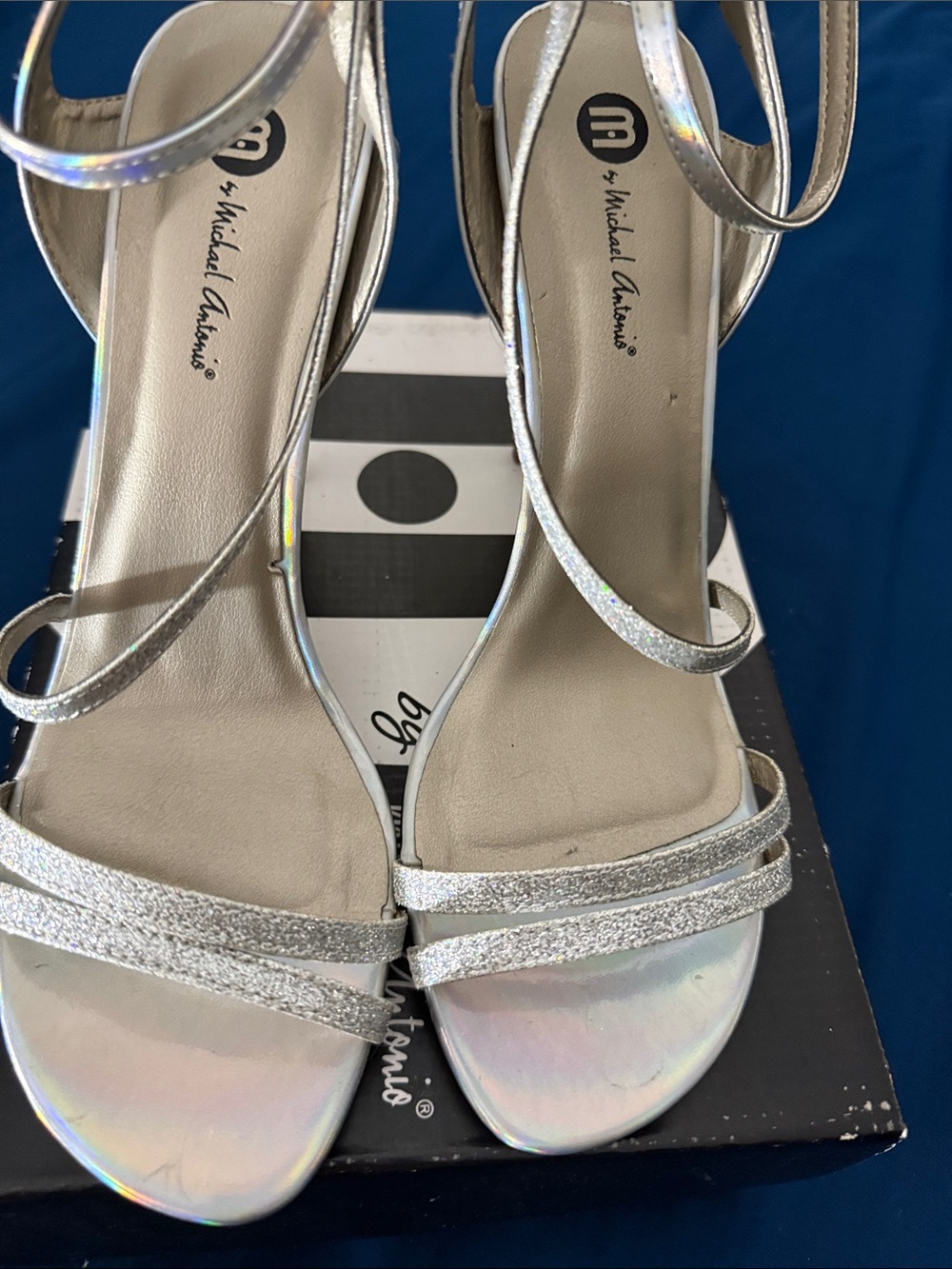 Michael Antonio Silver Holographic Strappy Heels - Picture 8 of 11